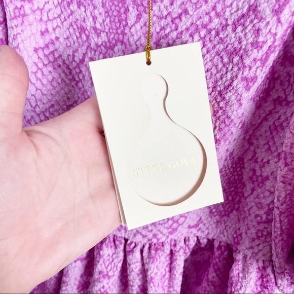 Stine Goya Irene Snake Printed Square Neck Puff Sleeve Top Blouse Pink Casual - Picture 5 of 7